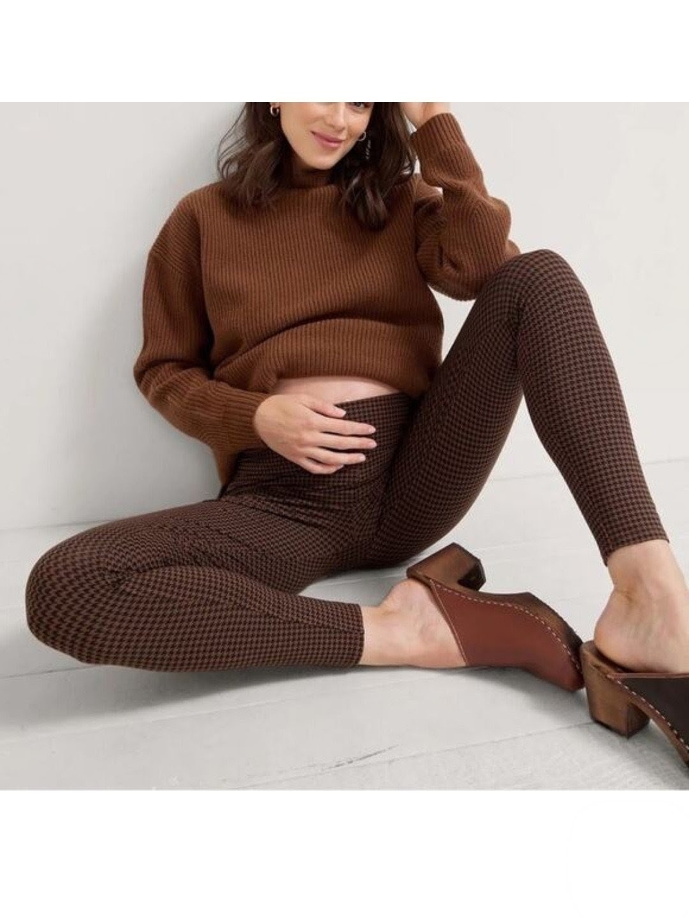 Hatch  The Ultimate Before During and After Leggings Chestnut Houndstooth Sz M